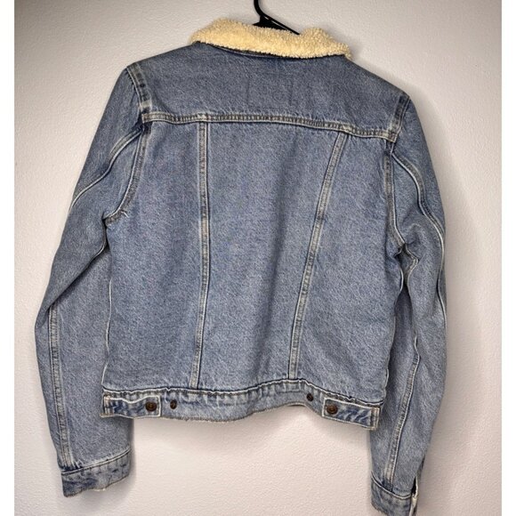 Levis Women SZ M Sherpa Trucker Denim Cotton Jacket Casual Rodeo - Picture 2 of 8